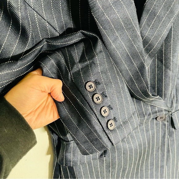 NEW Anthropologie English Factory Pinstripe Blazer Romper Blue White Medium - Picture 7 of 8